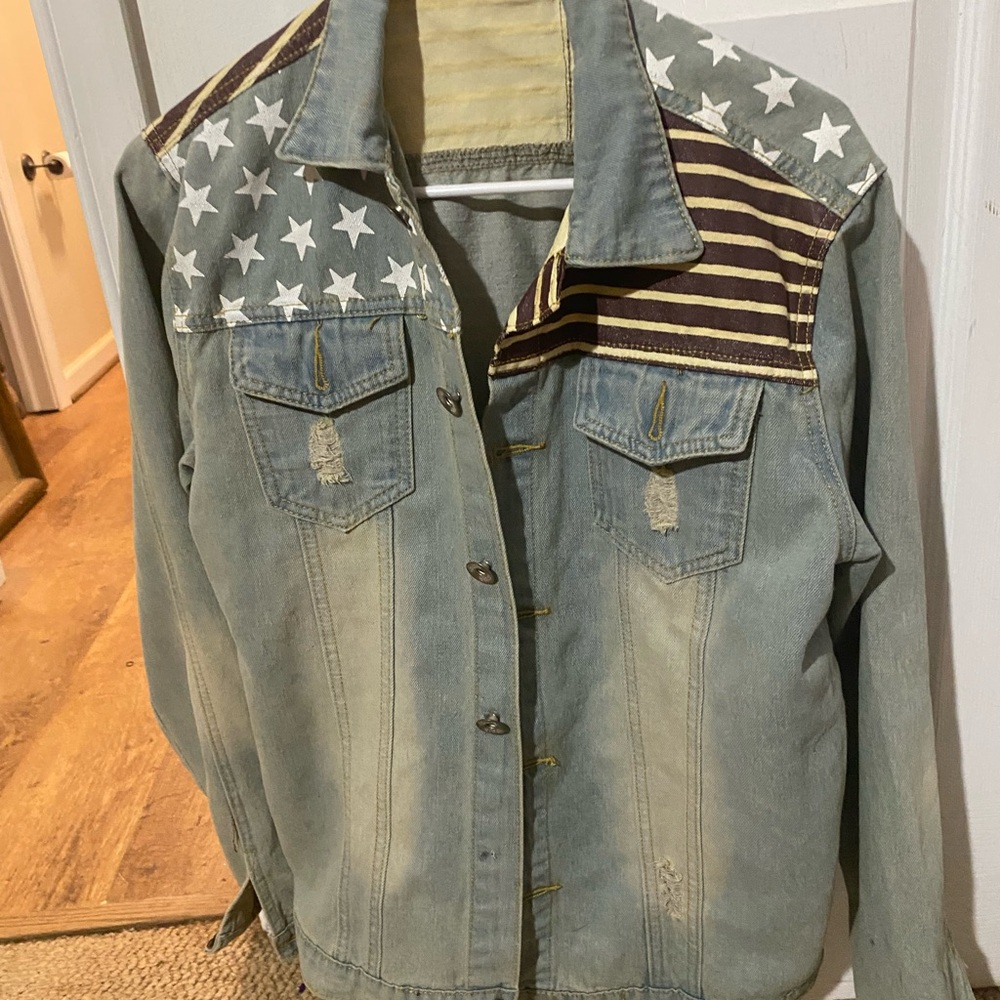Denim Jacket with Star and Stripe Design